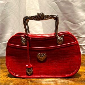 Red handbag with Ornate Silver Handle and Heart accents